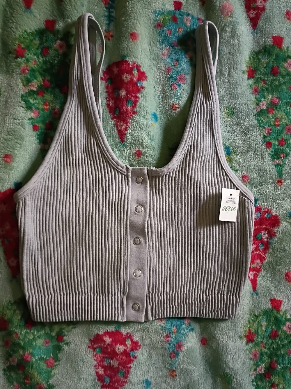 aerie Ribbed Button-Front Crop Tank Top in Light Gray